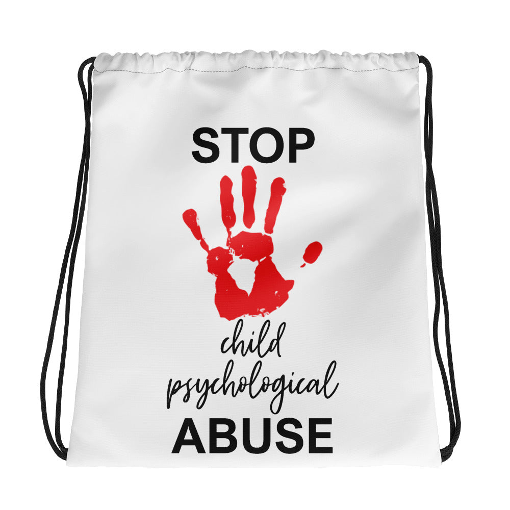 STOP MENTAL CHILD PSYCHOLOGICAL ABUSE DRAWSTRING BAG